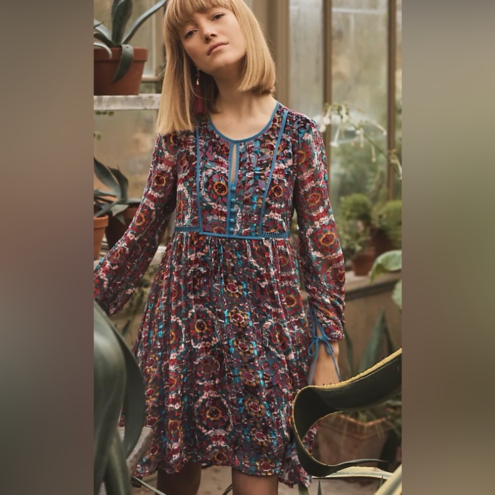 Anthropologie Floreat Abia Velvet Peasant dress